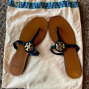 Tory Burch Leather Gold Emblem Sandals